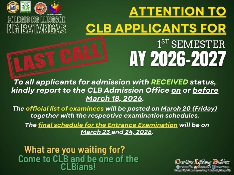 LAST CALL CLB ONLINE APPLICATION - 1ST SEMESTER AY 2026-2027